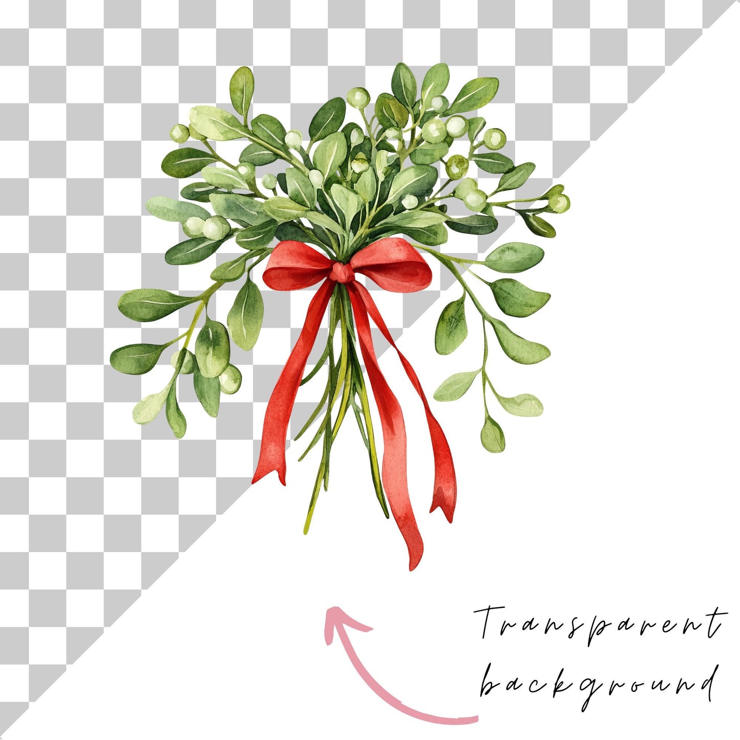 Watercolor Christmas Mistletoe Clipart Single