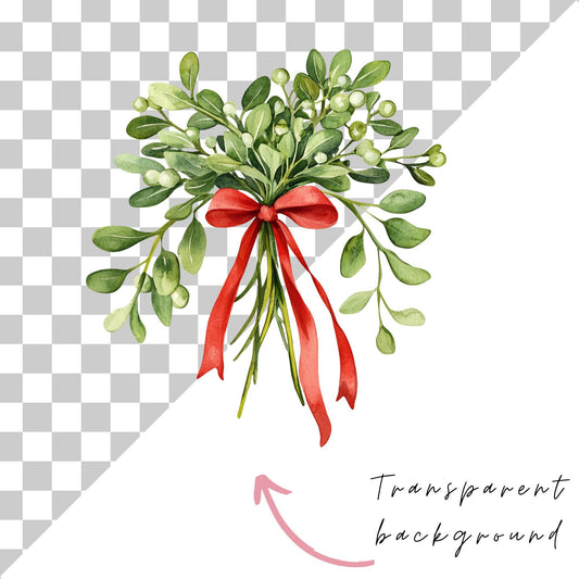 Watercolor Christmas Mistletoe Clipart Single