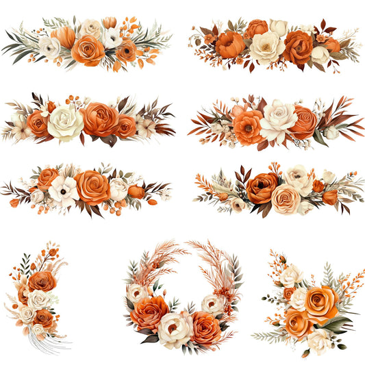 Burnt Orange & Ivory Pampas Floral Clipart