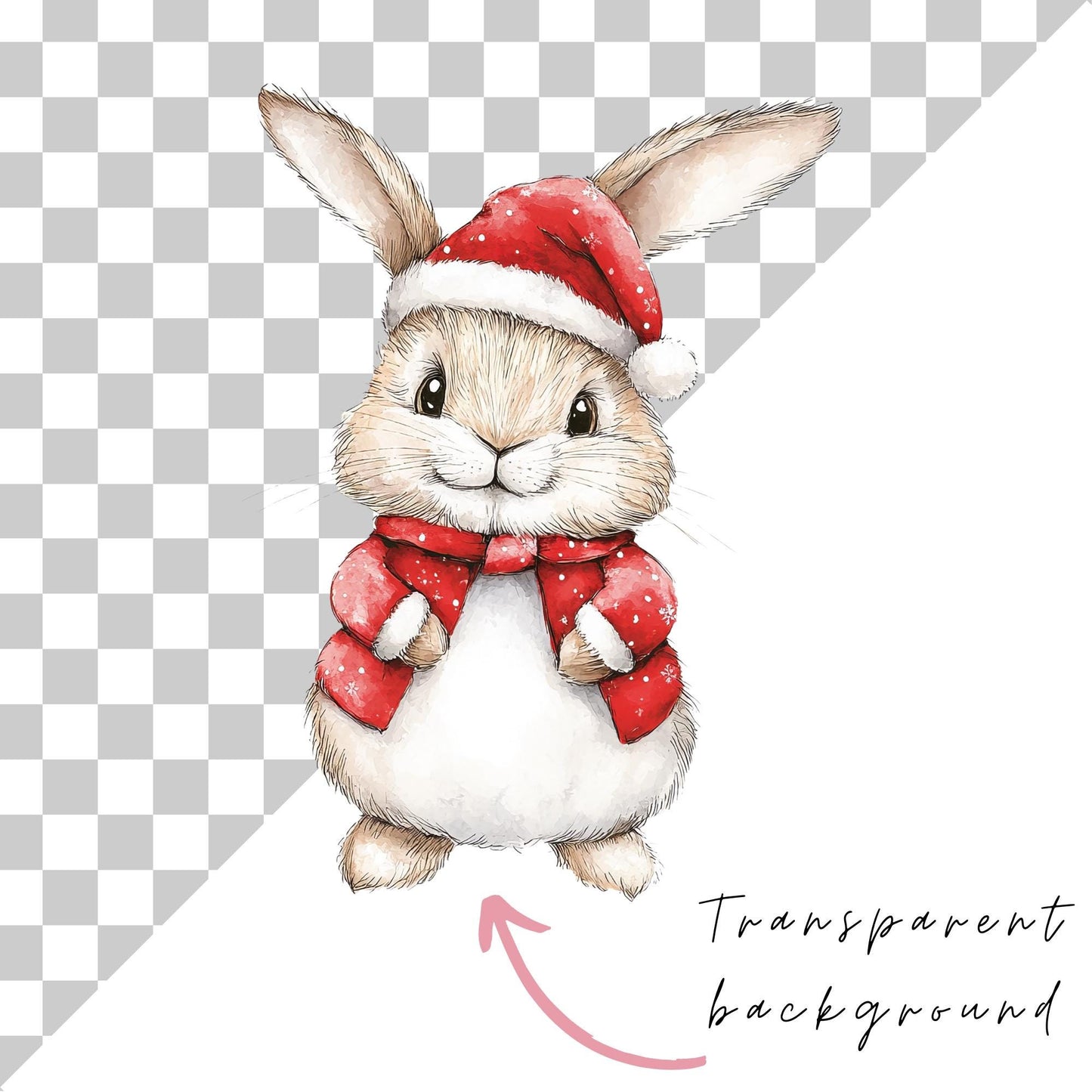 Watercolor Christmas Bunny Clipart