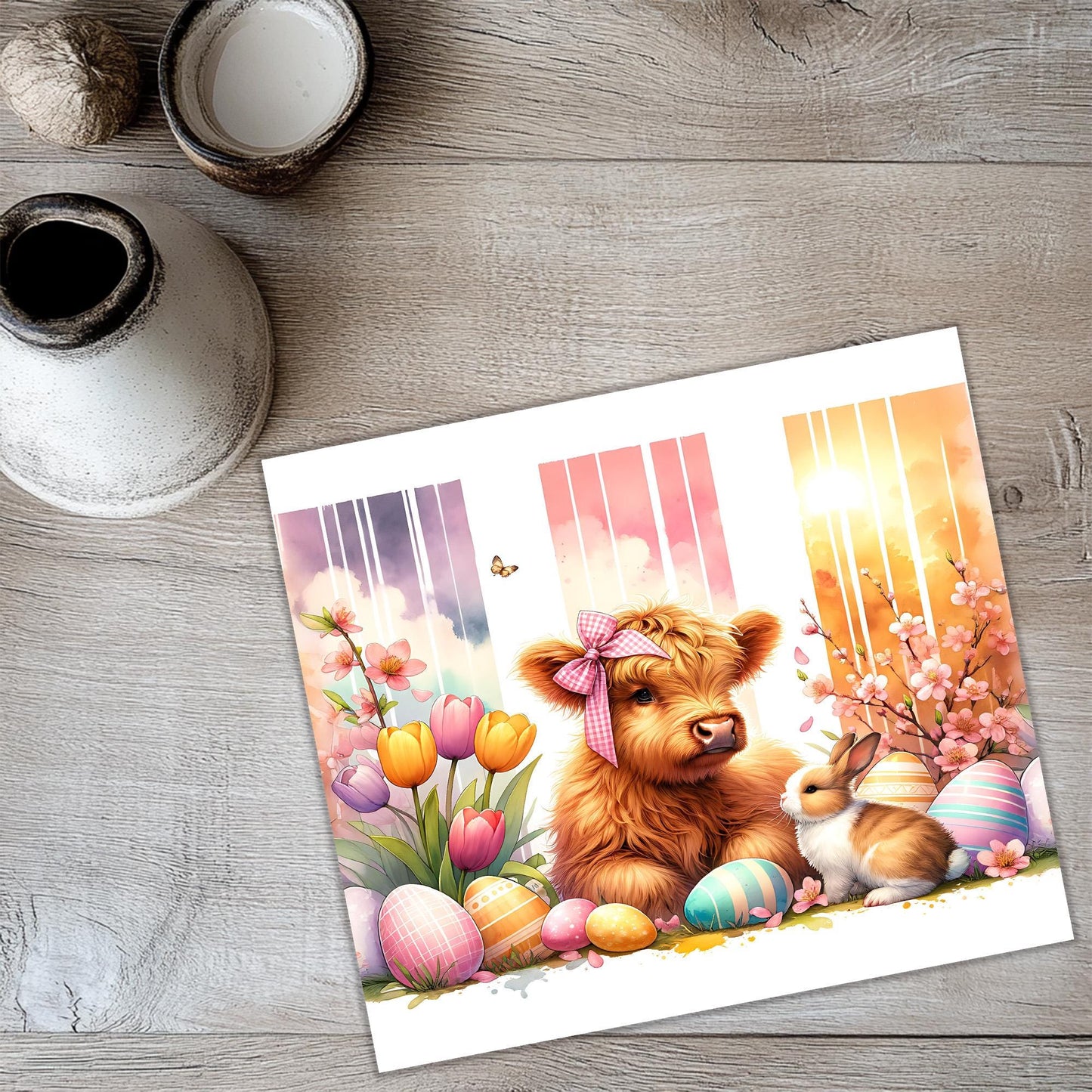a card with a picture of a bear and bunny on it