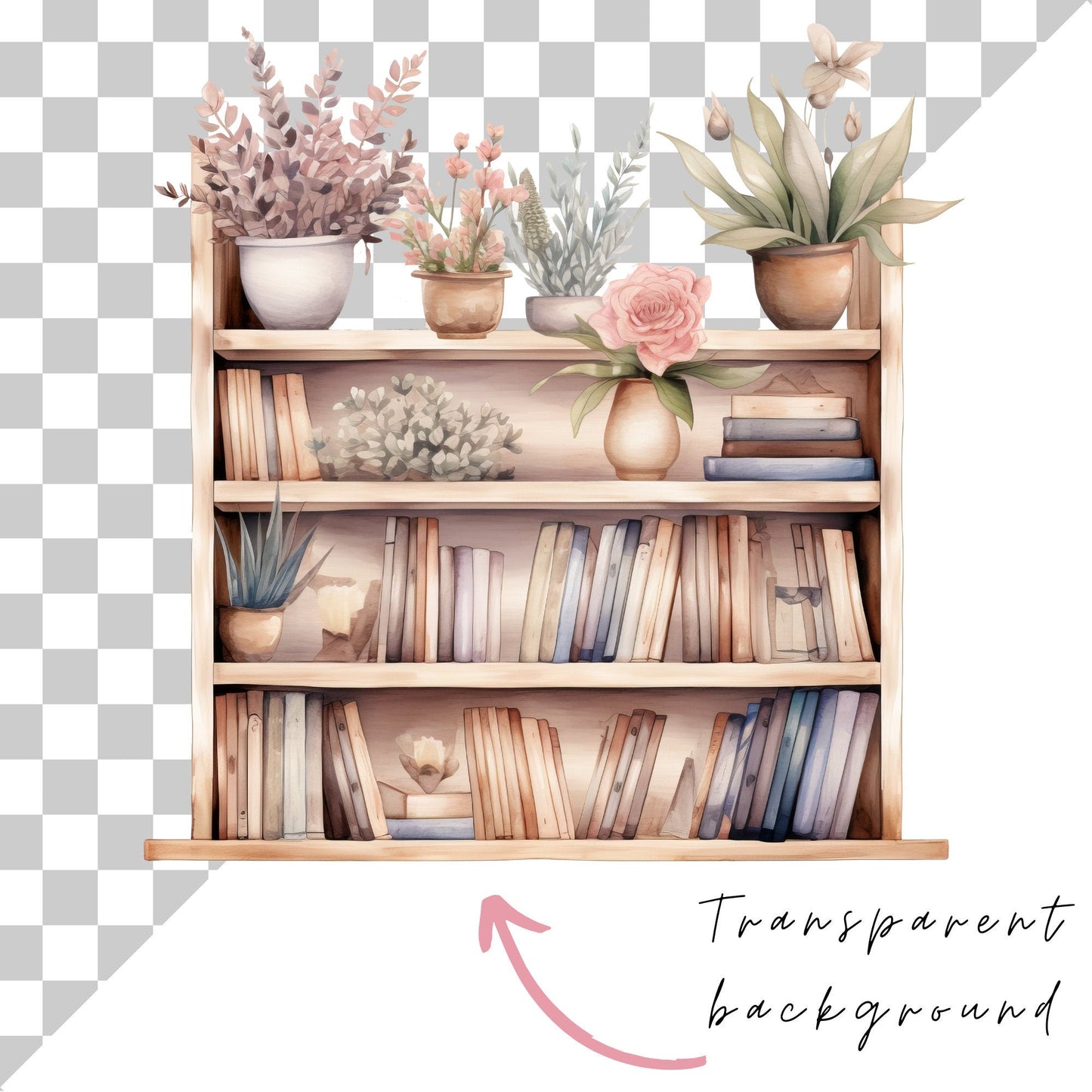 Watercolor Boho Bookshelf Clipart