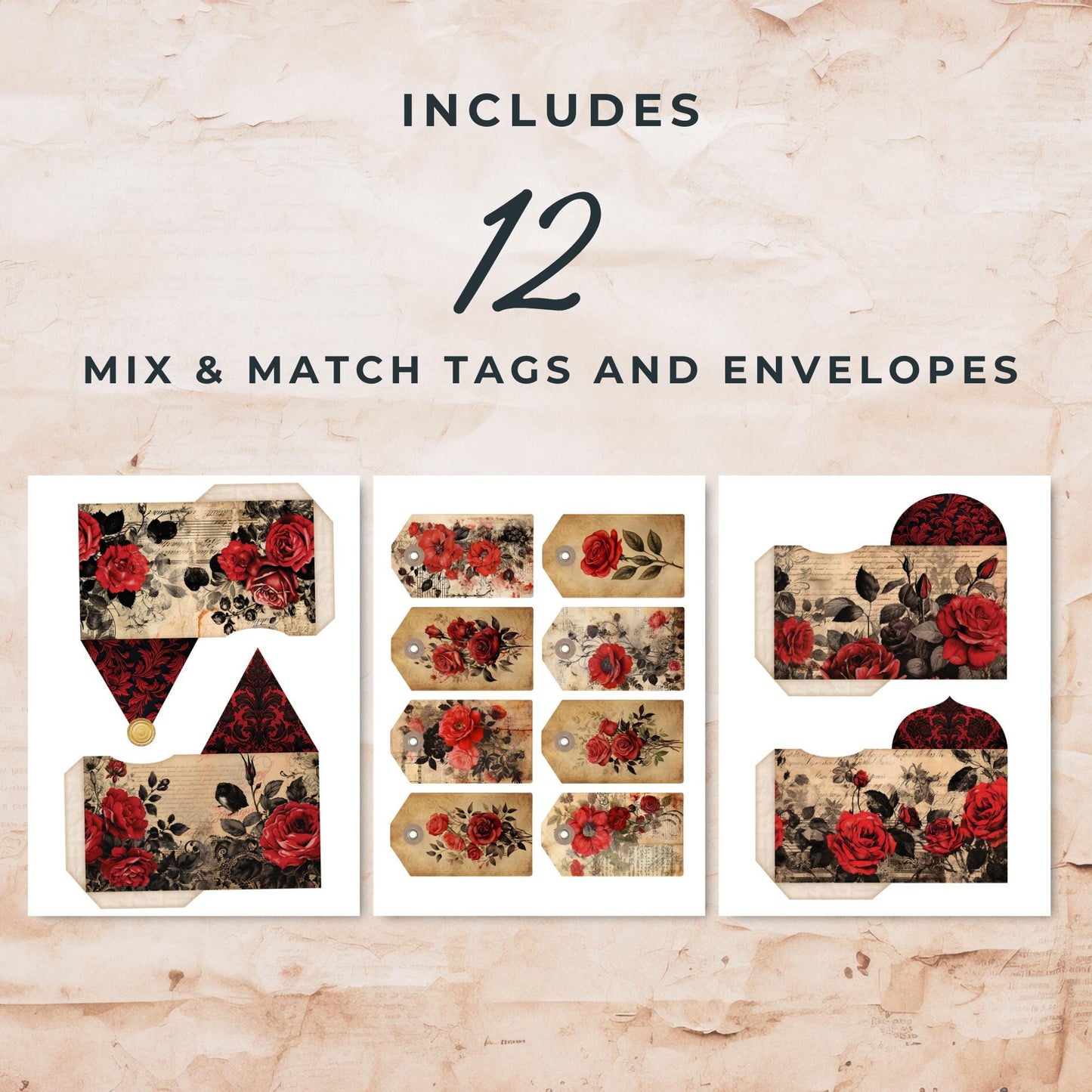 Red and Black Floral Junk Journal Mega Kit