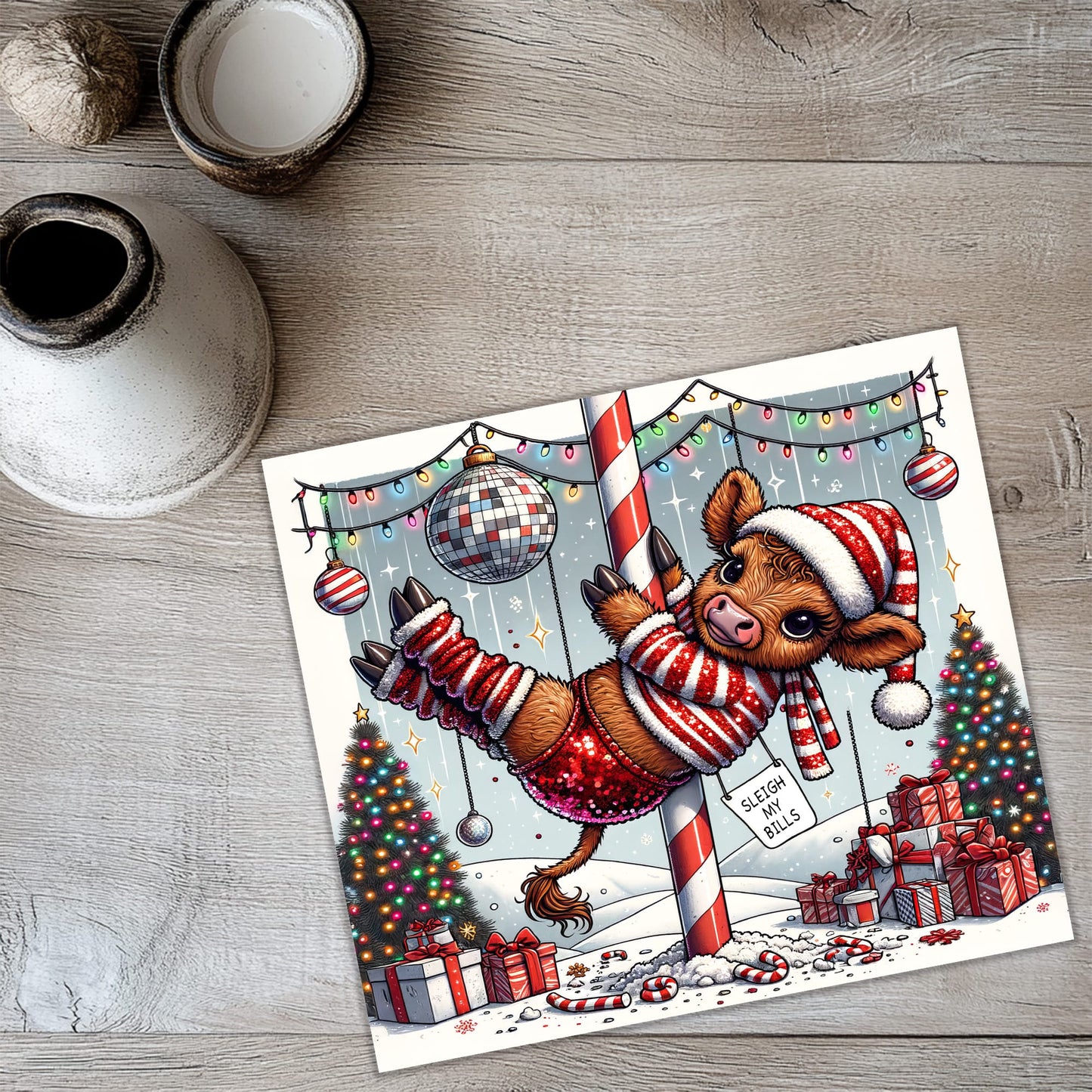 Funny Christmas Highland Cow Tumbler Wrap PNG | Holiday Sublimation