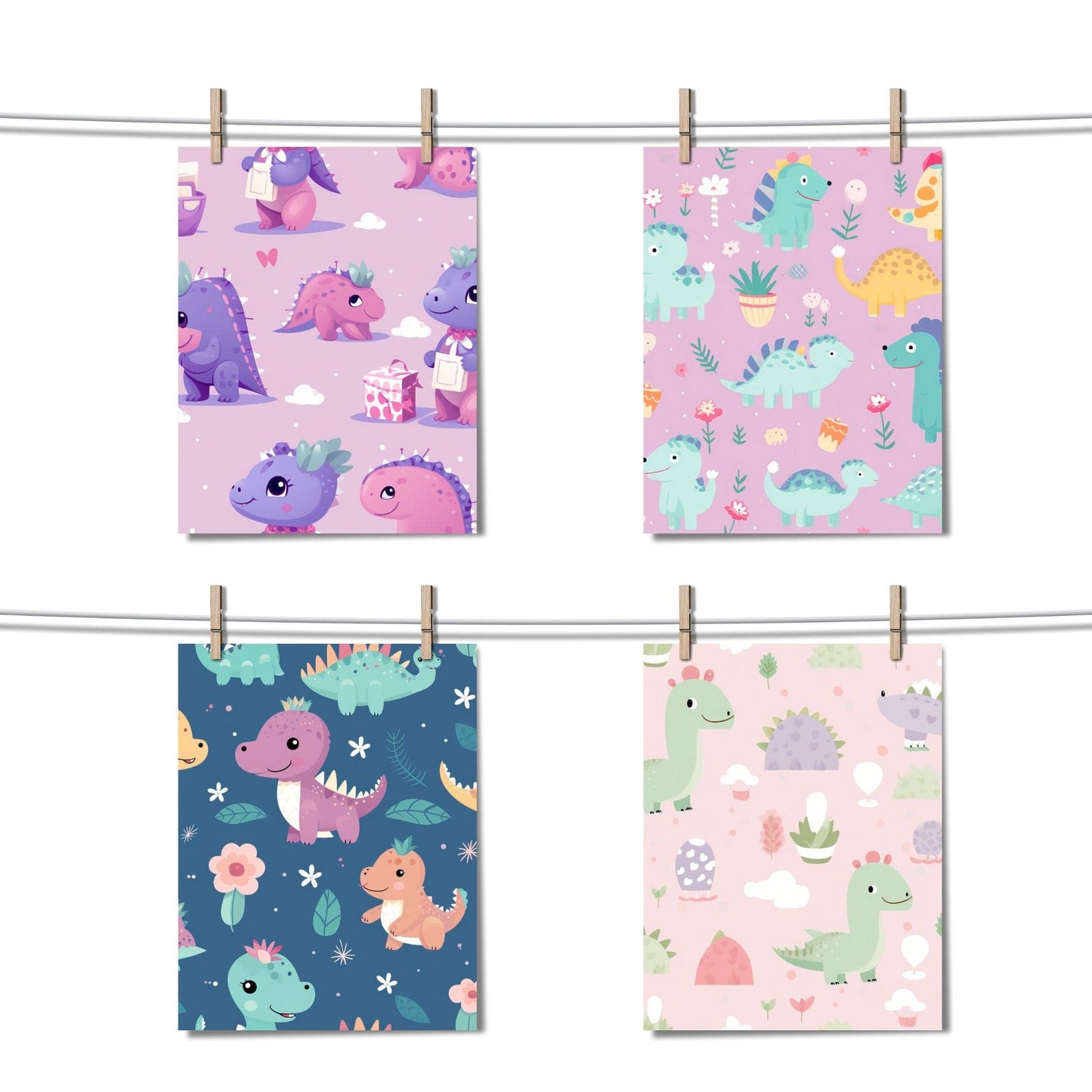 Girly Dinosaur Digital Papers | Printable Paper