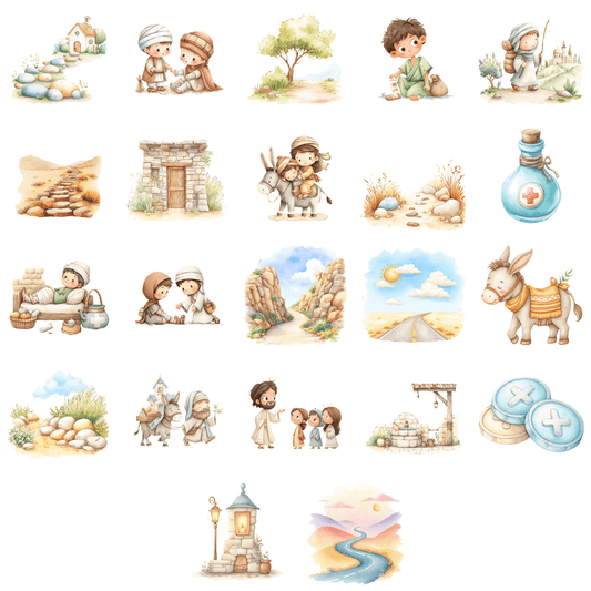Good Samaritan Clipart – Bible Story PNG, Christian Kids Clipart, Sunday School Graphics, Commercial Use