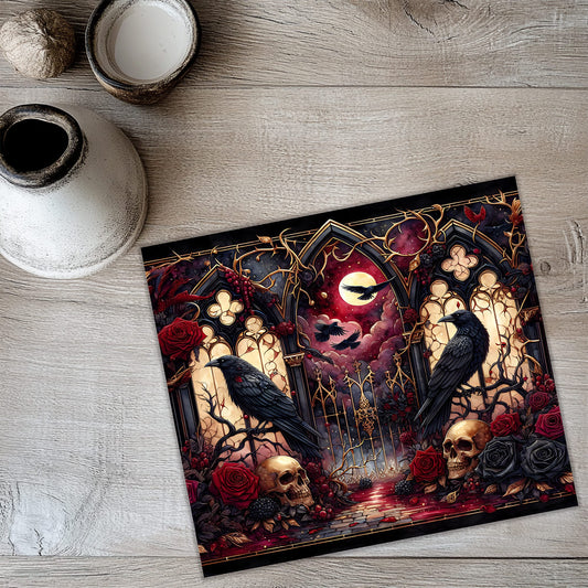 Envoltura para vaso con diseño de jardín gótico PNG: sublimación floral de vitral para vasos delgados de 20 oz