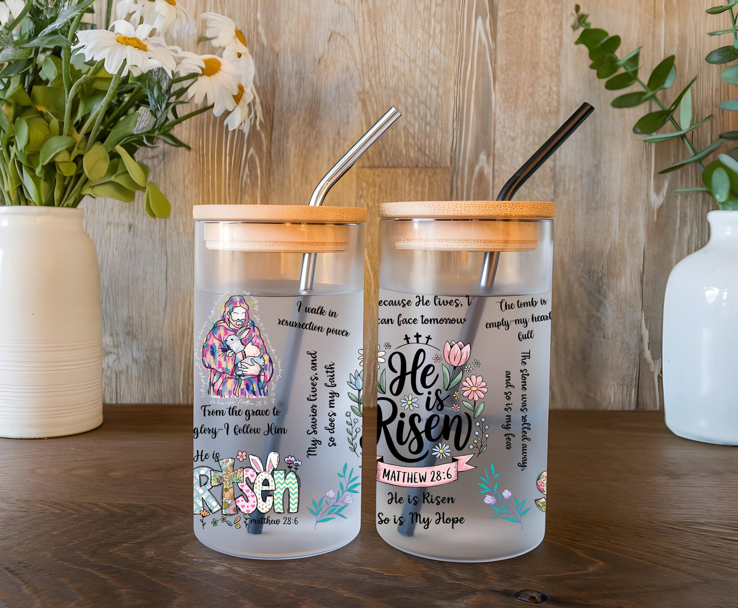 a couple of jars sitting on top of a wooden table