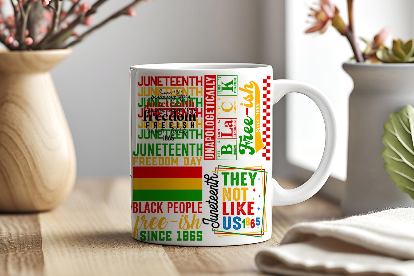 a coffee mug with a variety of words on it