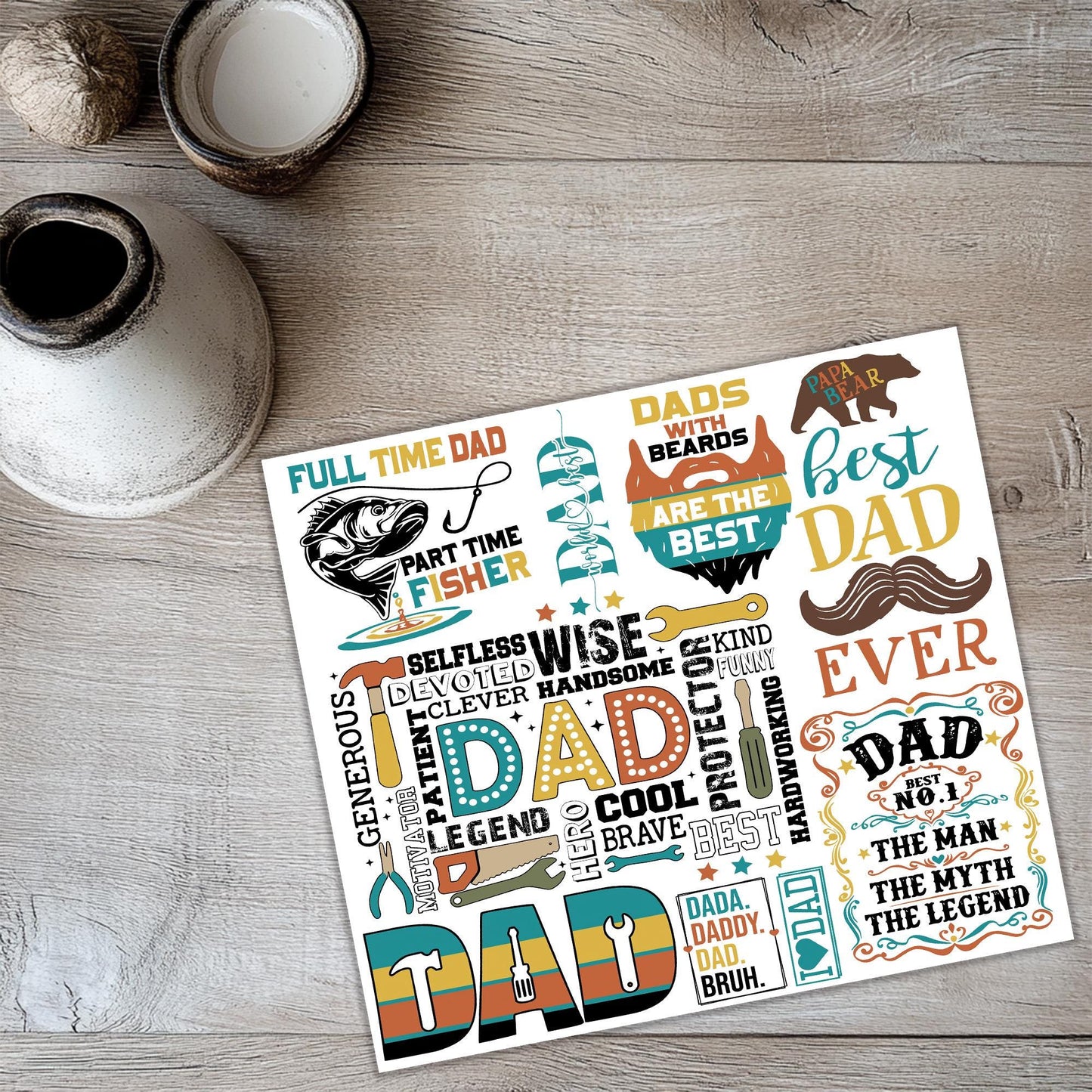 a father's day card on a wooden table