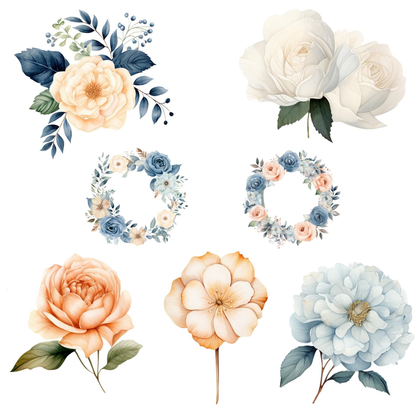 a bunch of flowers that are on a white background