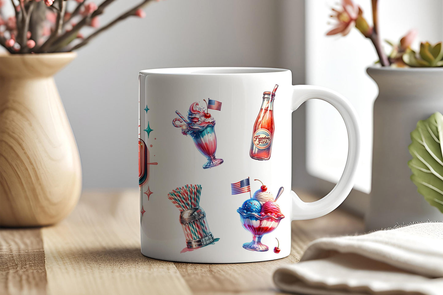 4th of July Soda Shoppe Mug Wrap PNG – 11oz Patriotic Sublimation Design