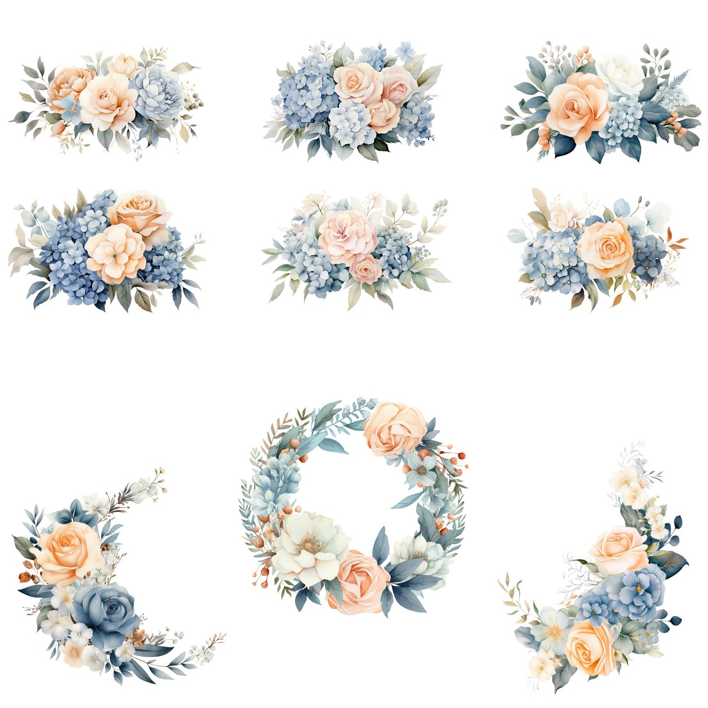 a bunch of flowers that are on a white background