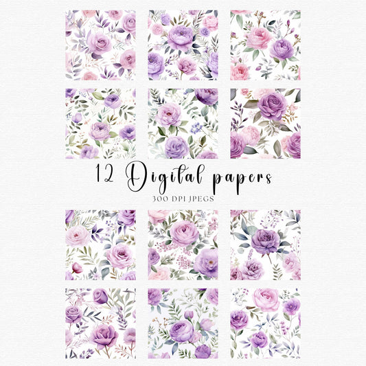 Lilac floral digital papers