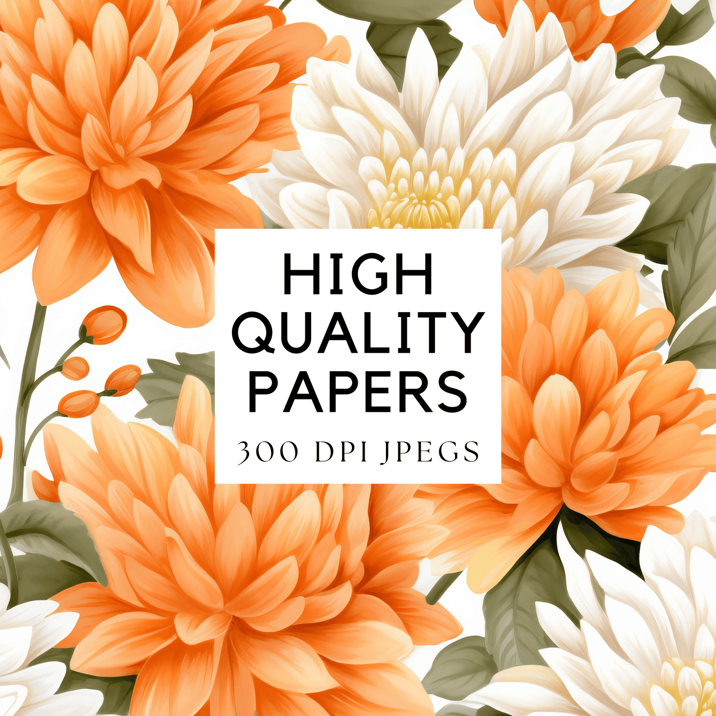 a bunch of orange and white flowers on a white background