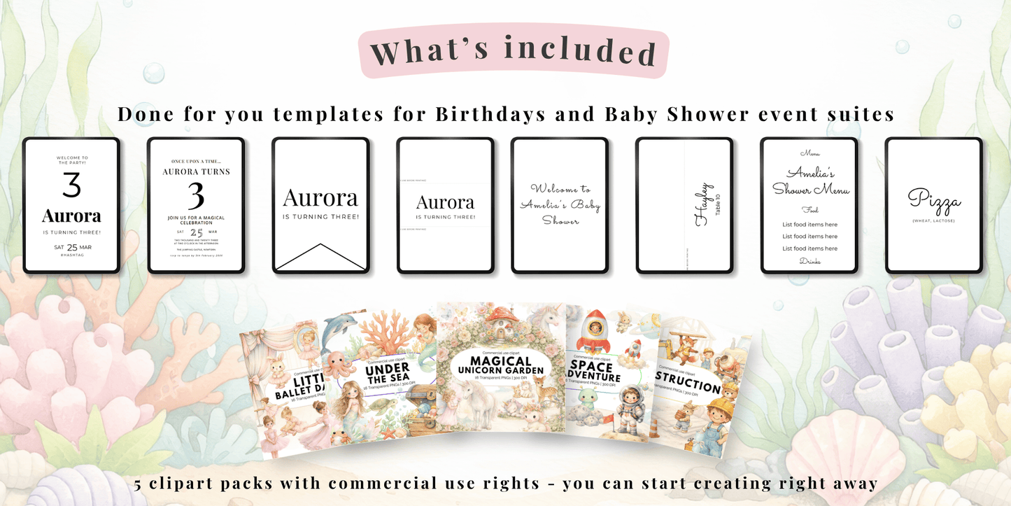 Party Printables Business Kit – Kids Birthday & Baby Shower Digital Product Bundle