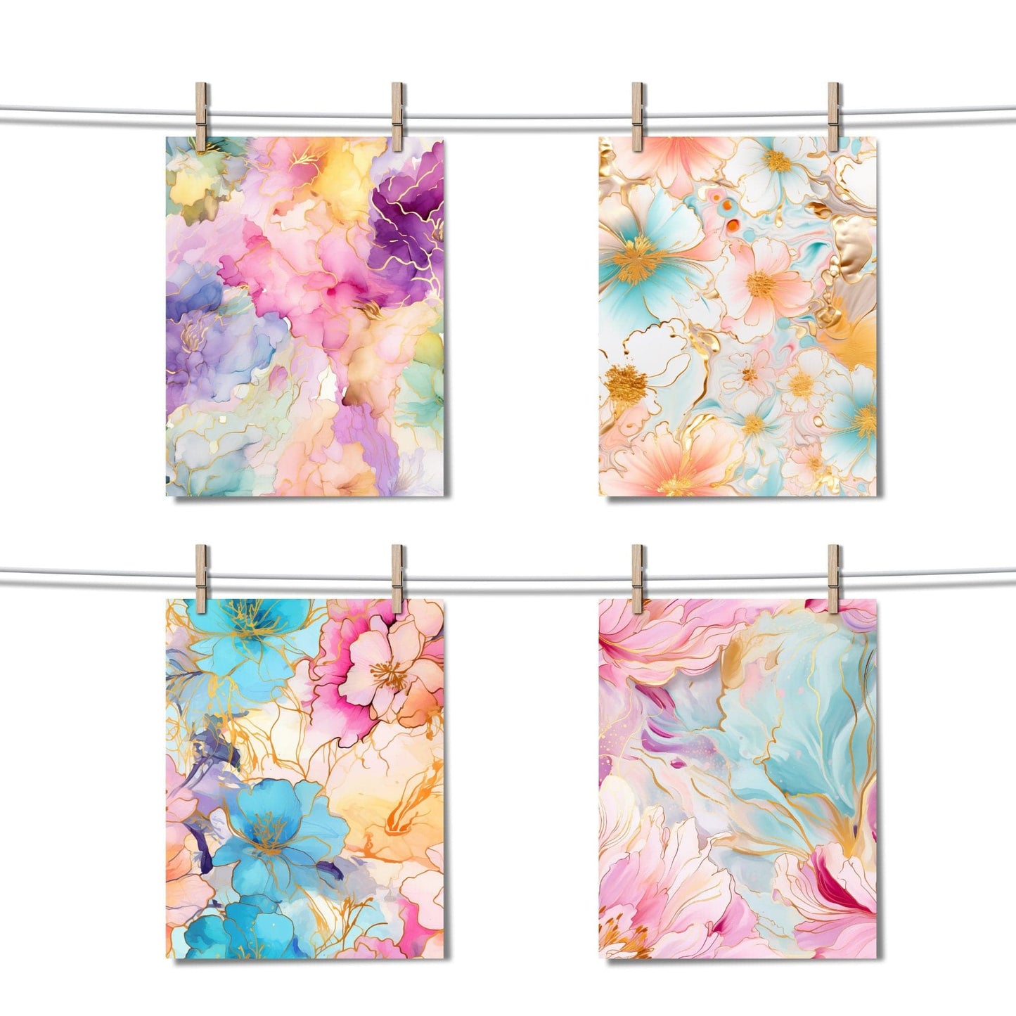 Pastel Floral Alcohol Ink Digital Papers