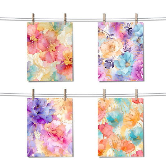 Pastel Floral Alcohol Ink Digital Papers