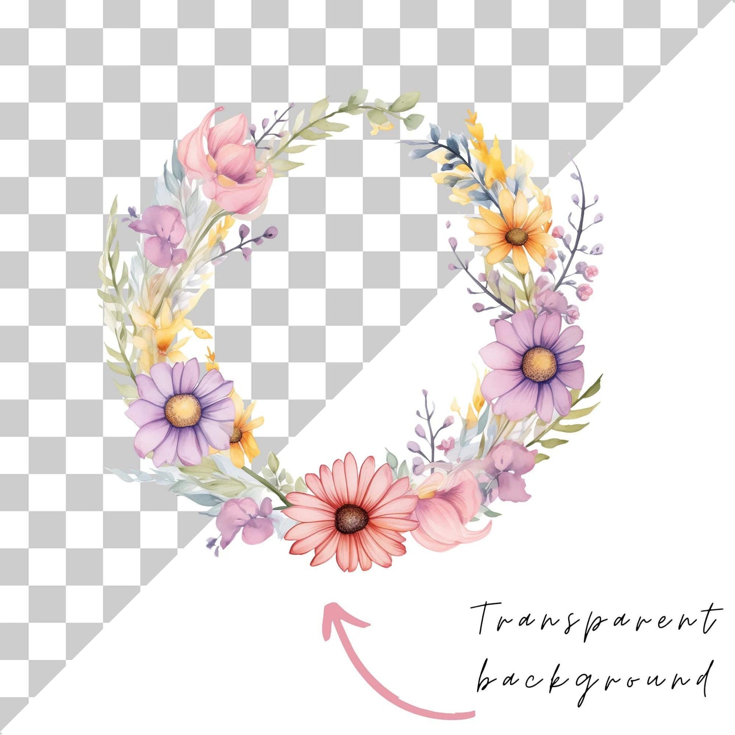 Pastel Wildflower Wreath Clipart Single
