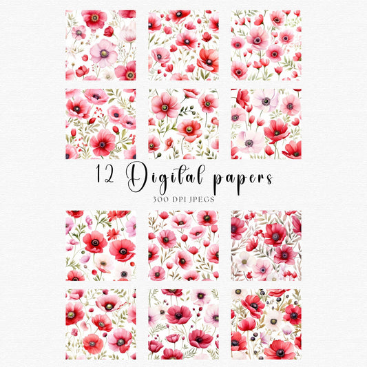 Pink and Red Anemones Digital Papers