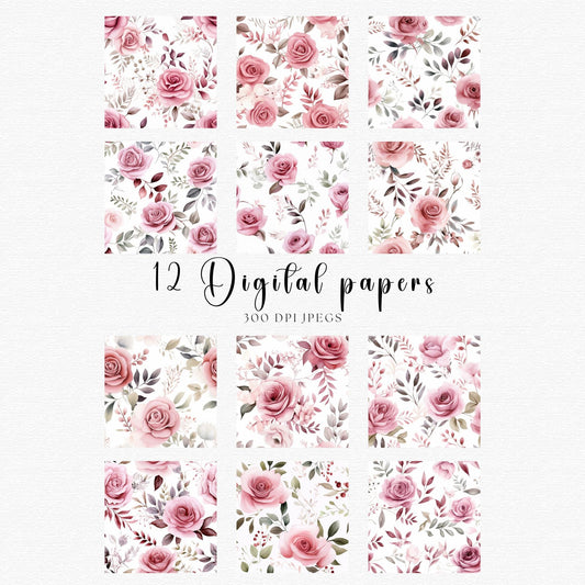 Pink Dusty Rose Digital Papers