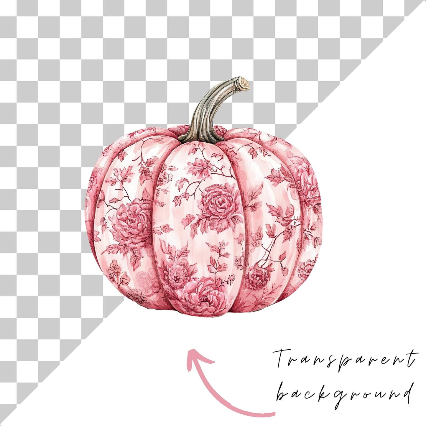 Pink Toile Pumpkin Clipart