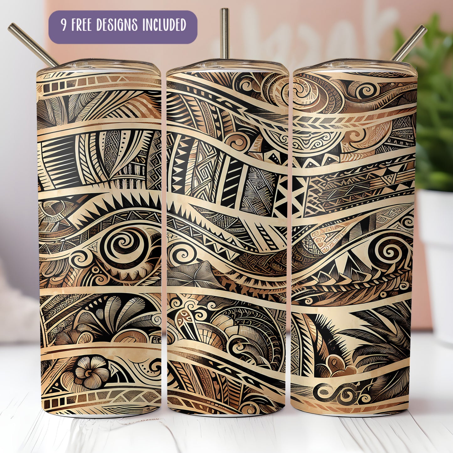 Polynesian Tribal Tumbler Wrap PNG | Hawaiian Sublimation Design