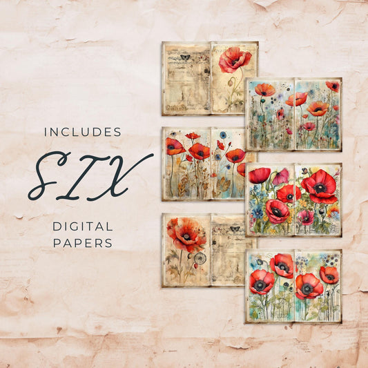 Poppy Floral Junk Journal Pages Vol2