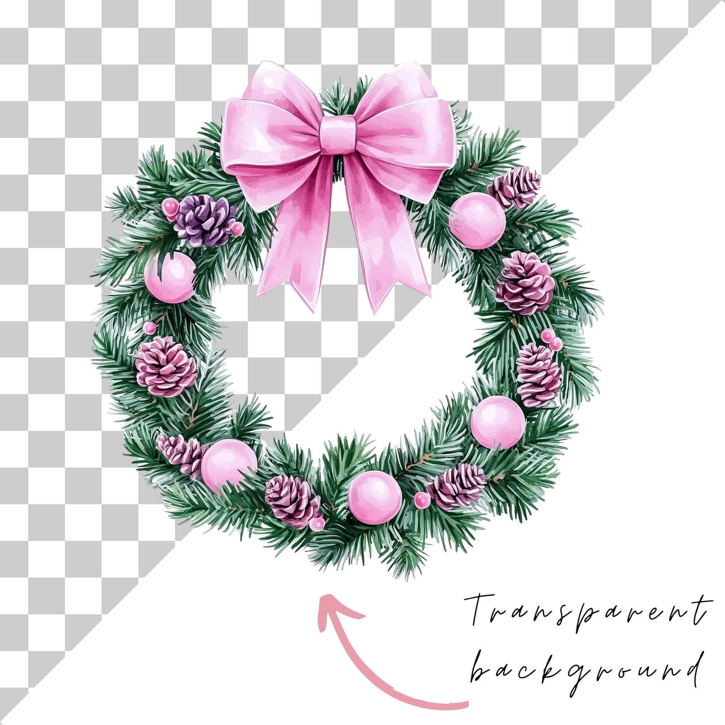 Preppy Pink Christmas Wreath Clipart