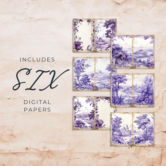 Purple Toile Junk Journal Pages