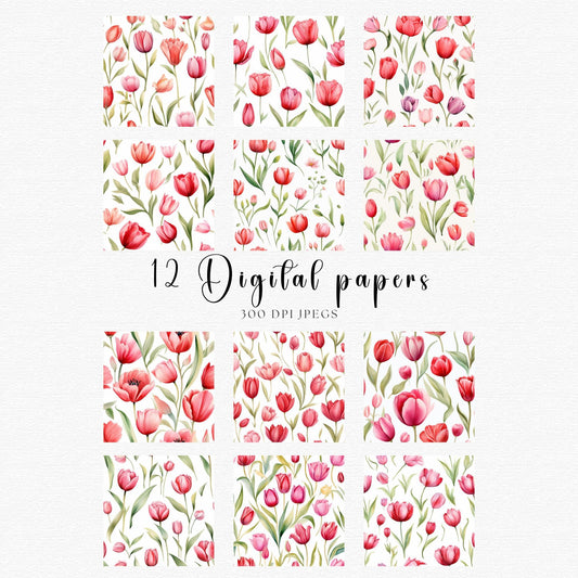 Red and Pink Tulip Digital Papers