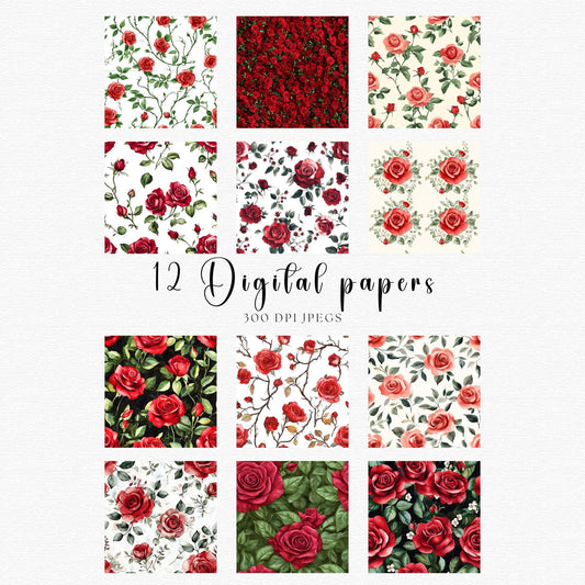 Red Rose Seamless Patterns