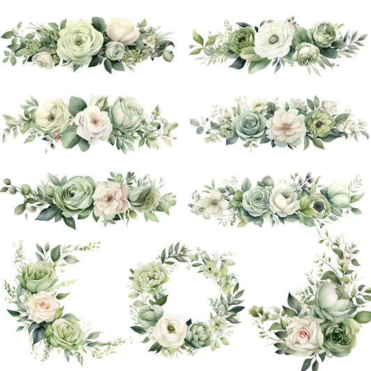 Sage Green Floral Clipart