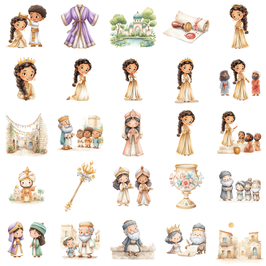 Story of Esther Clipart – Bible Story PNG, Christian Kids Clipart, Sunday School Graphics, Commercial Use