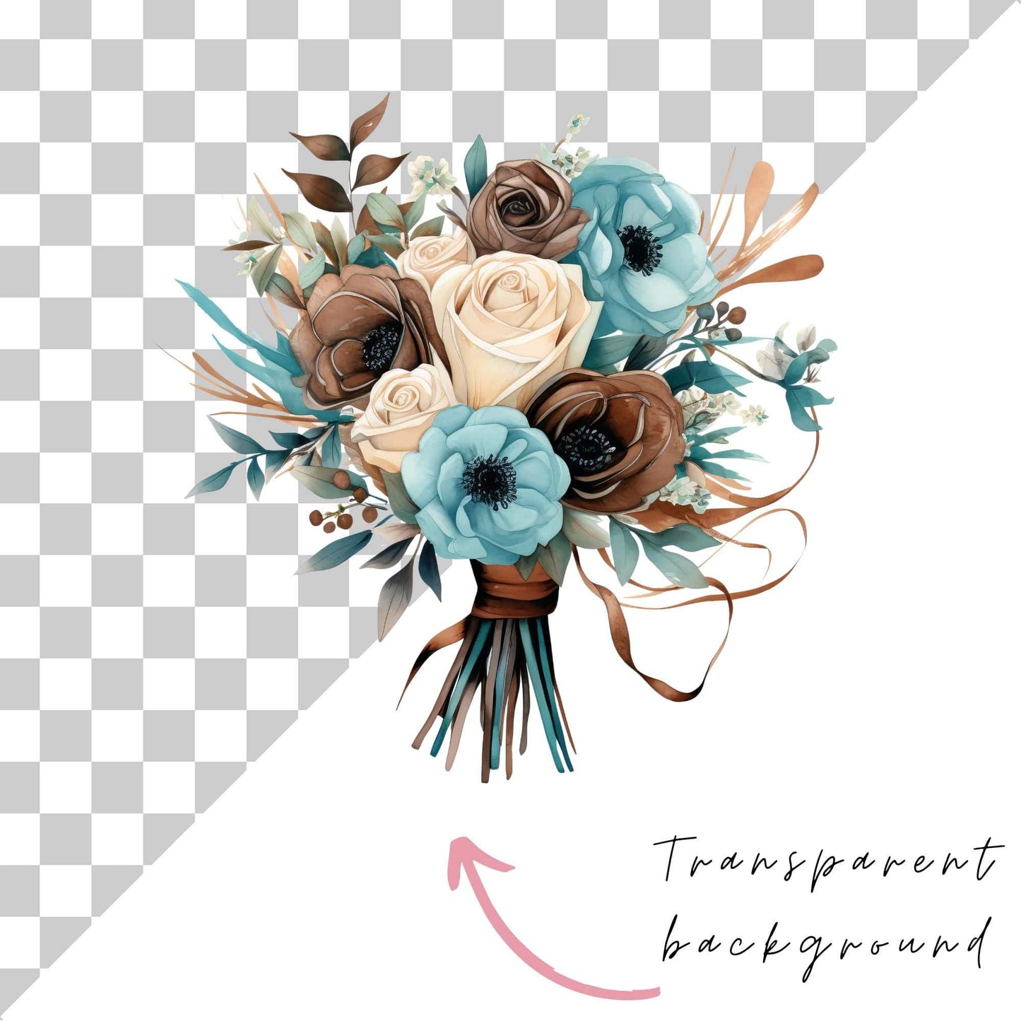 Teal and Chocolate Brown Floral Clipart