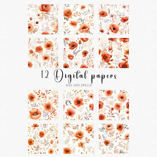 Terracotta Floral Digital Papers