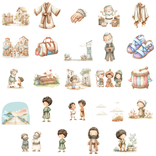 The Prodigal Son Clipart Set – 47 Bible Story PNGs (Commercial Use, Kids Christian Printables)