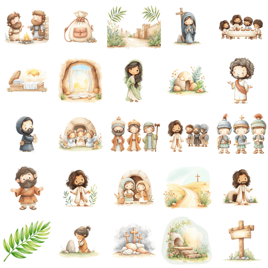 The Story of Easter Watercolor Clipart Bundle | 49 Christian PNGs Commercial Use