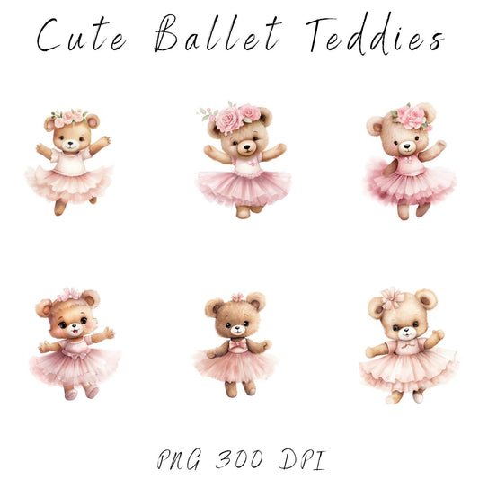 Watercolor Ballerina Teddy Clipart