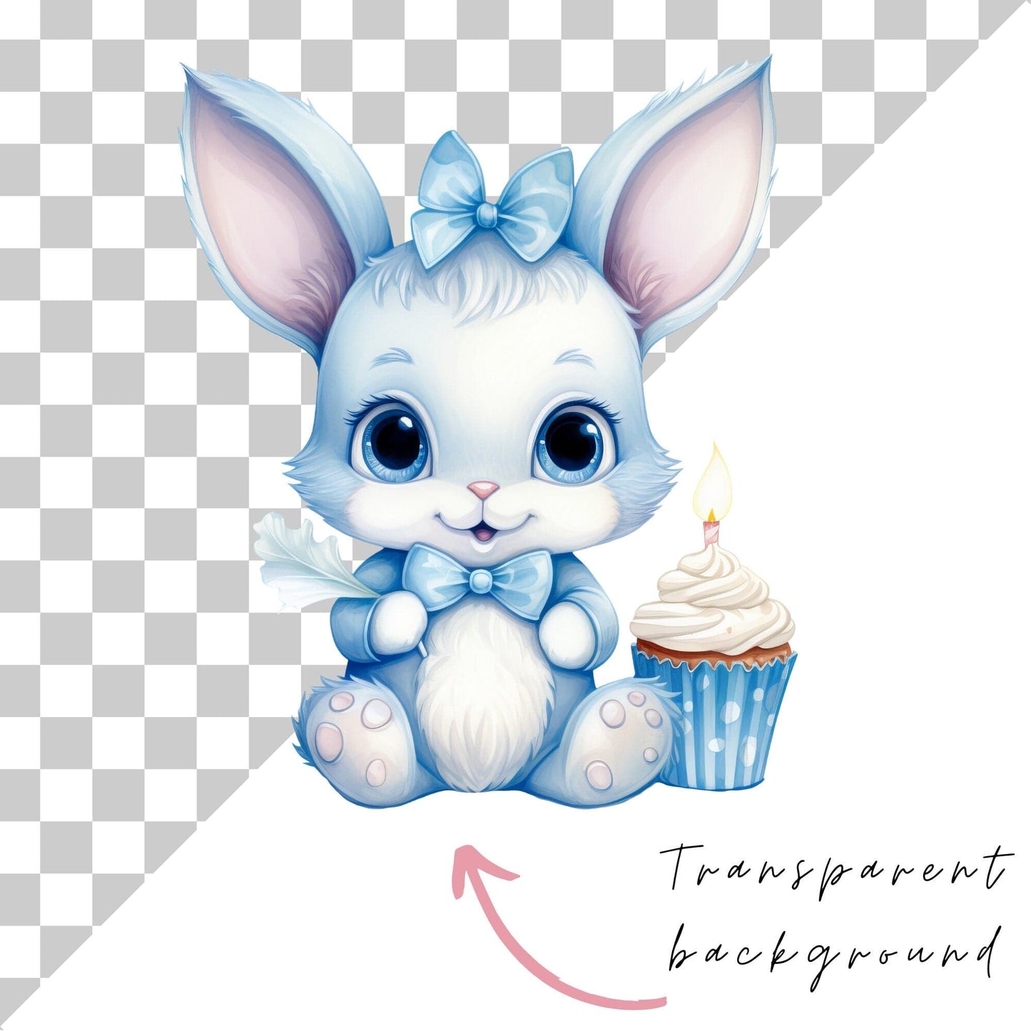 Watercolor Blue Birthday Bunny Clipart