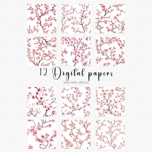 Watercolor Cherry Blossom Digital Papers