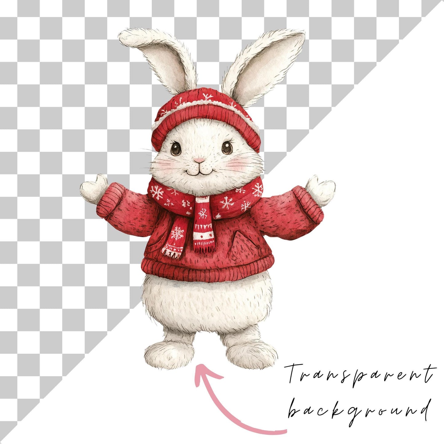 Watercolor Christmas Bunny Clipart