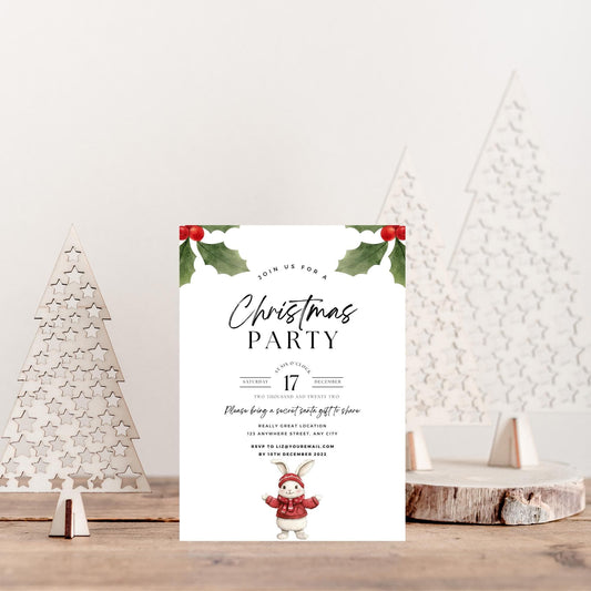 Watercolor Christmas Bunny Clipart