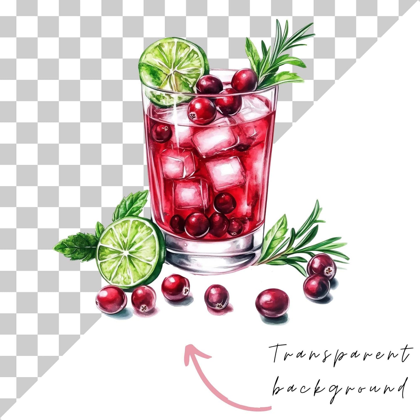 Watercolor Christmas Cocktails Clipart