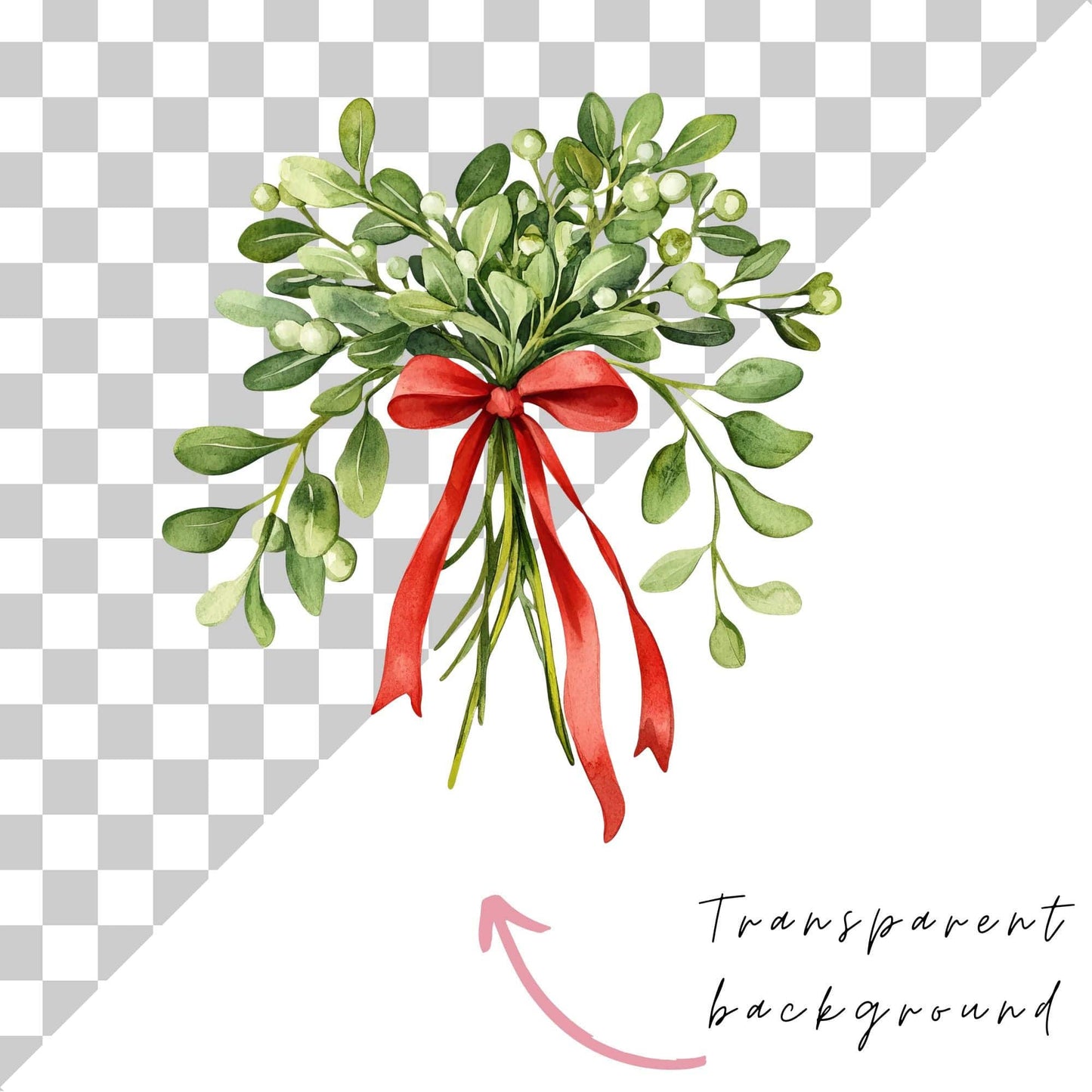 Watercolor Christmas Mistletoe Clipart Single