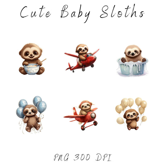Watercolor Cute Baby Sloth
