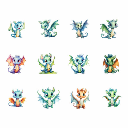 Watercolor Cute Dragon Clipart