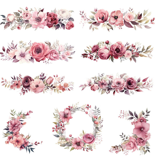 Watercolor Dusty Pink Floral Clipart