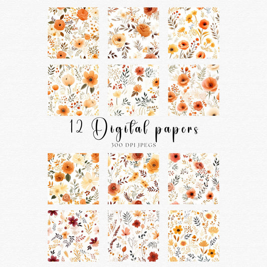 Watercolor Fall Floral Digital Papers