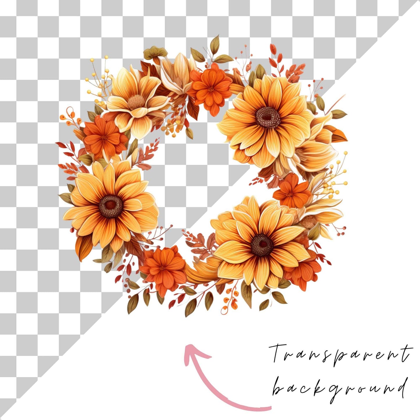 Watercolor Fall Floral Wreath Clipart